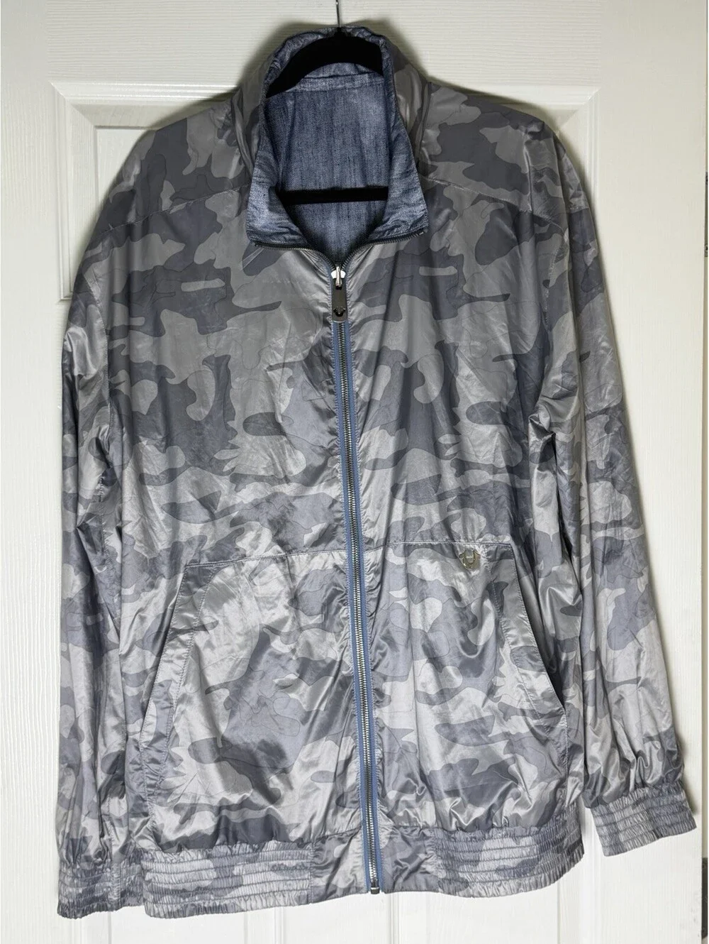 True Religion Men’s Gray Camo Track Jacket Full Zip Pockets Size XL